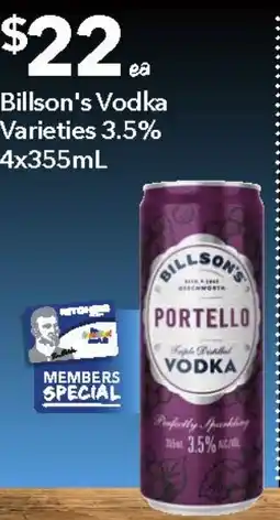 Ritchies Billson's Vodka Varieties 3.5% offer