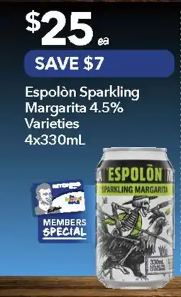 Ritchies Espolón Sparkling Margarita 4.5% Varieties offer