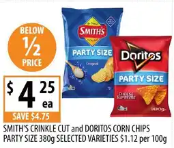 Supabarn Smith's crinkle cut and doritos corn chips offer