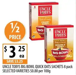 Supabarn UNCLE TOBYS BIG BOWL QUICK OATS offer