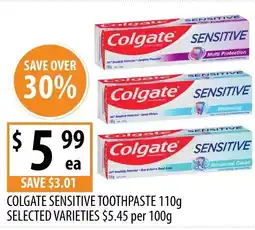 Supabarn Colgate sensitive toothpaste selected varieties $5.45 per 100g offer