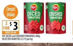 Supabarn Spc diced and crushed spc diced and crushed tomatoes selected varieties $3.75 per kg offer