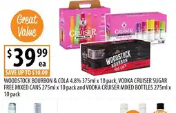 Supabarn Woodstock bourbon & cola 4.8% 375ml x 10 pack offer