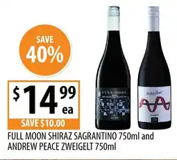 Supabarn Full moon shiraz sagrantino 750ml and andrew peace zweigelt 750ml offer