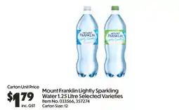 Campbells Wholesale Mount Franklin Lightly Sparkling Water Litre Selected Varieties Item No. 033566, 357274 offer