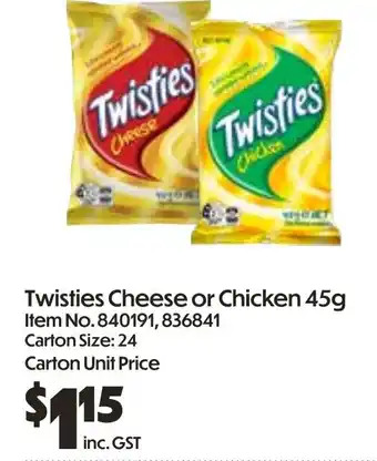 Campbells Wholesale Twisties Cheese or Chicken offer