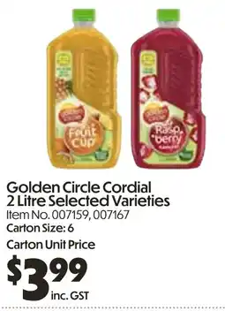 Campbells Wholesale Golden Circle Cordial offer