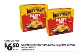 Campbells Wholesale Four'N Twenty Party Pies or Sausage Roll 12 Pack offer