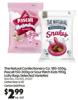 Campbells Wholesale The Natural Confectionery Co. 180-350g, Pascall 150-300g or Sour Patch Kids 190g Lolly Bags offer