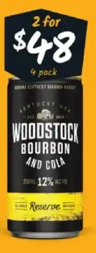 Cellarbrations Woodstock & Cola Reserve 12% Premix Cans offer