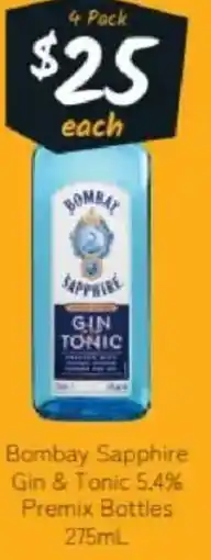Cellarbrations Bombay Sapphire Gin & Tonic 5.4% Premix Bottles offer