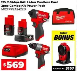 Sydney Tools 12v 2.0ah/4.0ah li-ion cordless fuel 2pce combo kit power pack offer