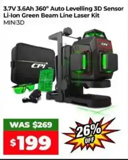 Sydney Tools 3.7v 3.6ah 360° auto levelling 3d sensor li-ion green beam line laser kit offer