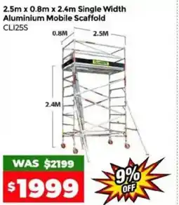 Sydney Tools 2.5m x 0.8m x 2.4m single width aluminium mobile scaffold offer