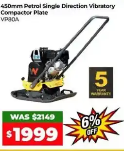 Sydney Tools 450mm petrol single direction vibratory compactor plate offer