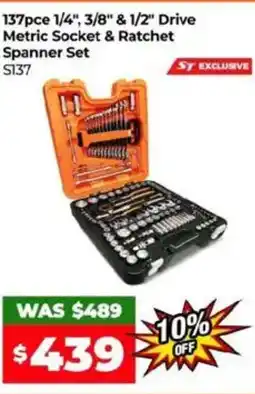 Sydney Tools 137pce 1/4", 3/8" & 1/2" drive metric socket & ratchet spanner set offer