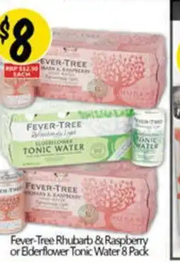 NQR Fever-tree rhubarb & raspberry or elderflower tonic water 8 pack offer