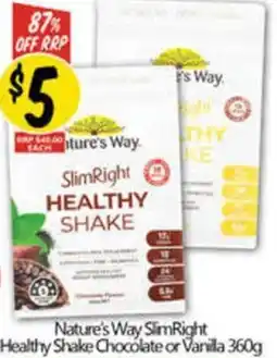 NQR Nature's way slimright healthy shake chocolate or vanilla offer