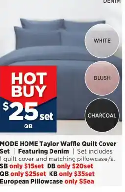 Spotlight MODE HOME Taylor Waffle Quilt Cover Set | Featuring Denim | offer
