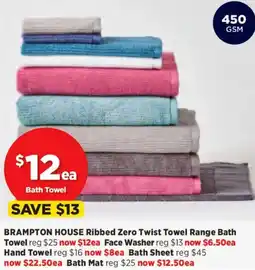 Spotlight BRAMPTON HOUSE Ribbed Zero Twist Towel Range Bath Towel offer