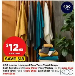 Spotlight KOO Newport Jacquard Zero Twist Towel Range offer