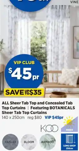 Spotlight ALL Sheer Tab Top and Concealed Tab Top Curtains Featuring BOTANICALS Sheer Tab Top Curtains offer