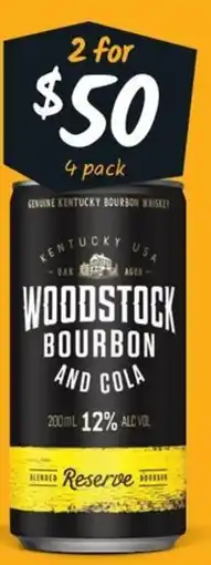 Cellarbrations Woodstock & Cola Reserve 12% Premix Cans offer