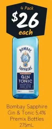 Cellarbrations Bombay Sapphire Gin & Tonic 5.4% Premix Bottles offer