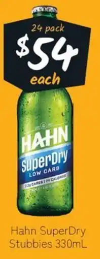 Cellarbrations Hahn SuperDry Stubbies offer