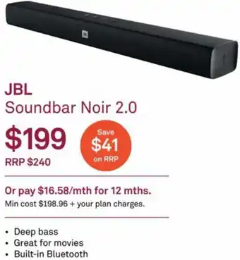 Telstra JBL Sounbar Noir 2.0 offer