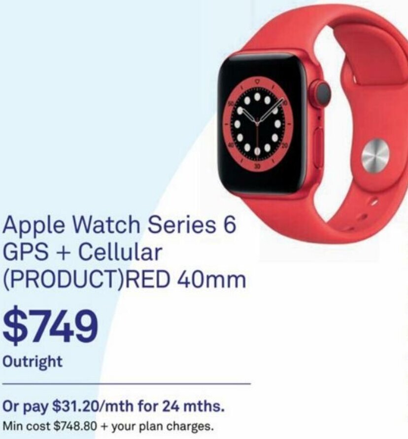 Apple Watch Series 6 GPS + Cellular RED 40mm offer at Telstra