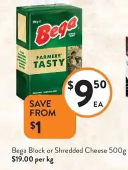 Foodworks Bega Block or Shredded Cheese offer