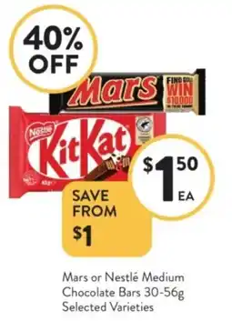 Foodworks Mars or Nestlé Medium Chocolate Bars offer
