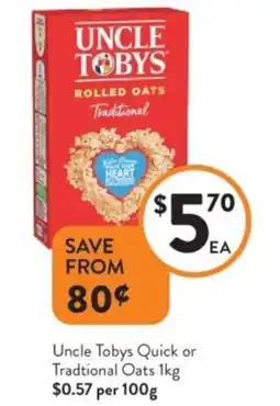Foodworks Uncle Tobys Quick or Tradtional Oats offer