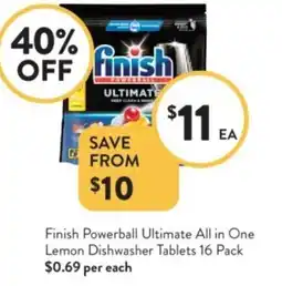 Foodworks Finish Powerball Ultimate All in One Lemon Dishwasher Tablets offer