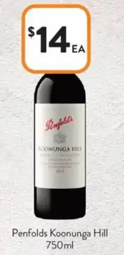Foodworks Penfolds Koonunga Hill offer