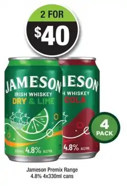 Bottler Jameson Premix Range 4.8% cans offer