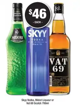 Bottler Skyy Vodka, Midori Liqueur or Vat 69 Scotch offer