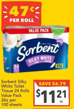 Supa Valu Sorbent Silky White Toilet Tissue 24 Rolls offer