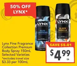 Supa Valu Lynx Fine Fragrance Collection Premium Body Spray offer