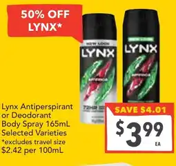 Supa Valu Lynx Antiperspirant or Deodorant Body Spray offer