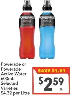 Supa Valu Powerade or Powerade Active Water offer