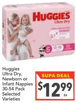 Supa Valu Huggies Ultra Dry, Newborn or Infant Nappies offer