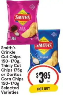 IGA Xpress Smith's Crinkle Cut Chips, Thinly Cut Chips, or Doritos Corn Chips offer