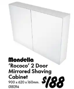 Bunnings Mondella Rococo 2 Door Mirrored Shaving Cabinet offer