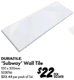 Bunnings DURATILE Subway Wall Tile offer