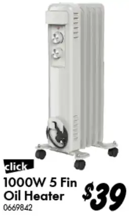 Bunnings click 1000W 5 Fin Oil Heater offer