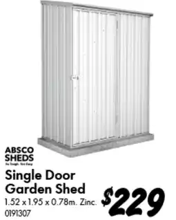 Bunnings ABSCO SHEDS Single Door Garden Shed offer