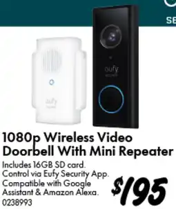 Bunnings 1080p Wireless Video Doorbell With Mini Repeater offer