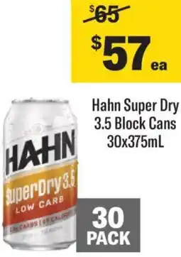Liquorland Hahn Super Dry 3.5 Block Cans offer